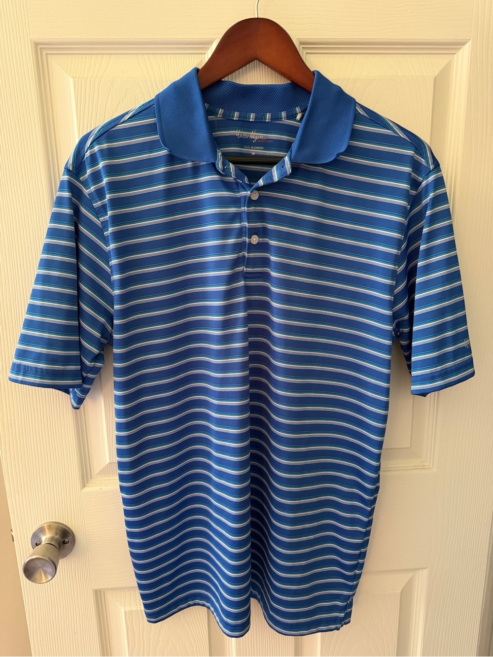 Walter Hagen Blue Striped Golf Polo Shirt- Size M